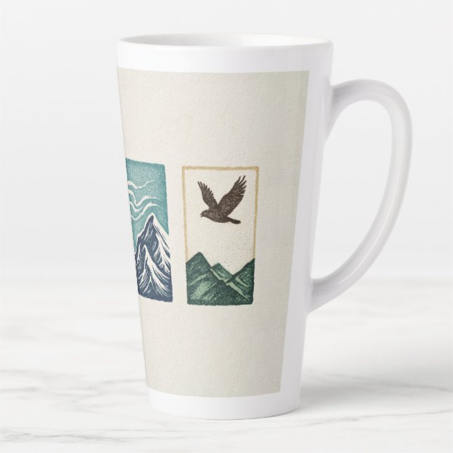 Taza De Café Latte Minimal Nature Set – Mountain & Tree Art (Derecha)
