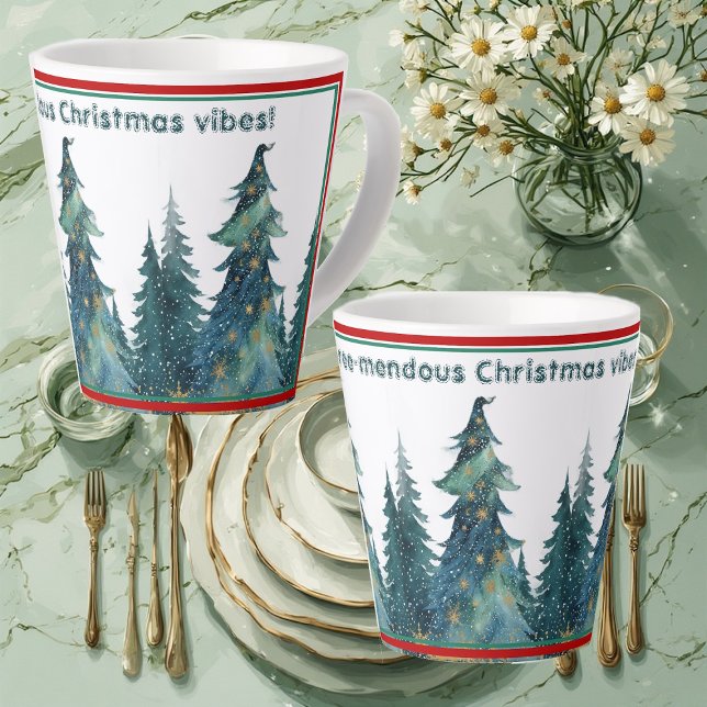 Taza De Café Latte Minimal Pine Tree-mendous Christmas Vibes Modern (Minimal Pine Tree-mendous Christmas Vibes Modern Latte Mug)
