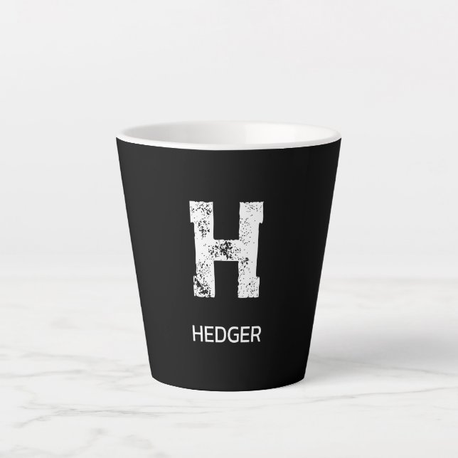 TAZA DE CAFÉ LATTE MINIMALIST WHITE ONE LETTER MONOGRAM NAME BLACK (Anverso)