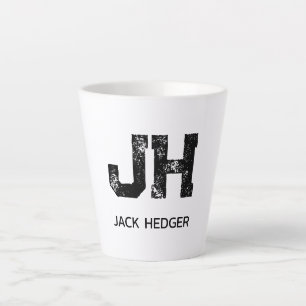 TAZA DE CAFÉ LATTE MINIMALISTA NEGRA DOS LETRAS MONOGRAMA NOMBRE BLAN