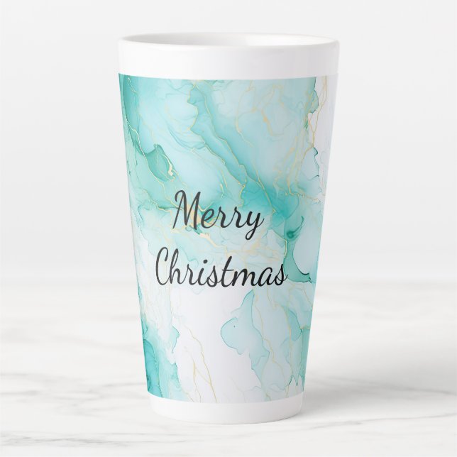 Taza De Café Latte Mint Aqua Pearl Gold Marble (Anverso)