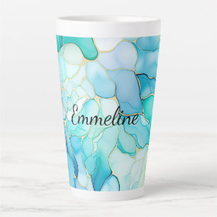 Taza De Café Latte Mint Aqua Pearl Gold Marble