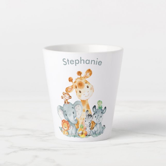 Taza De Café Latte Mint gris acuarela Cute Safari Jungle Animales (Anverso)