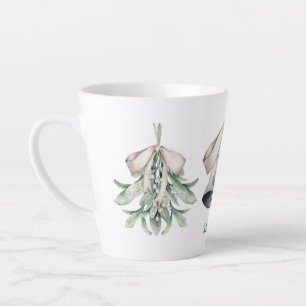 Taza De Café Latte Mistletoe y Campanas de Plata Navidad 