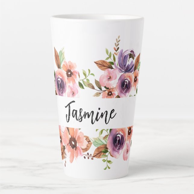 Taza De Café Latte Moda acuarela Floral Latte Mug (Anverso)