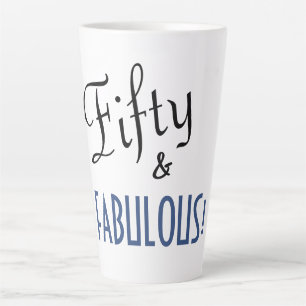 Taza De Café Latte Moda Azul y Blanco Cincuenta y FABULOSO! 50 cumple