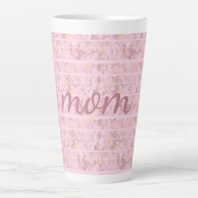 Taza De Café Latte Moda Bandas Rosadas Monogramadas (Anverso)