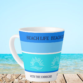 Taza De Café Latte Moda Blue Stripes Family Name Beach House