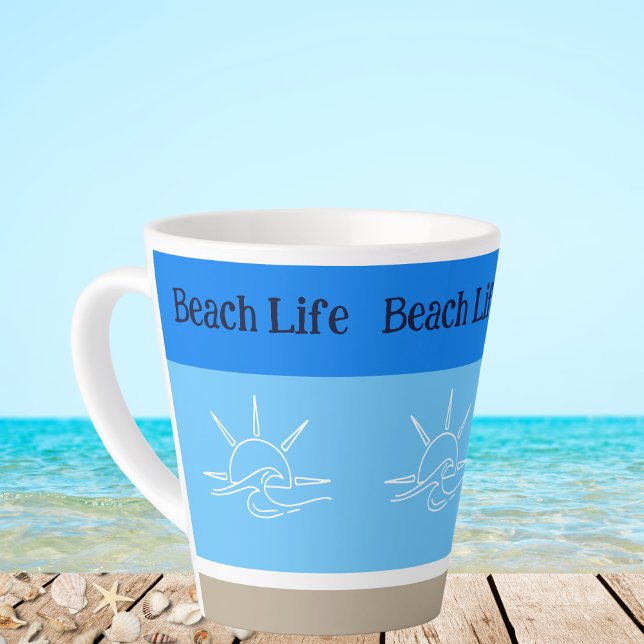 Taza De Café Latte Moda Blue Stripes Tan Beach House (Subido por el creador)