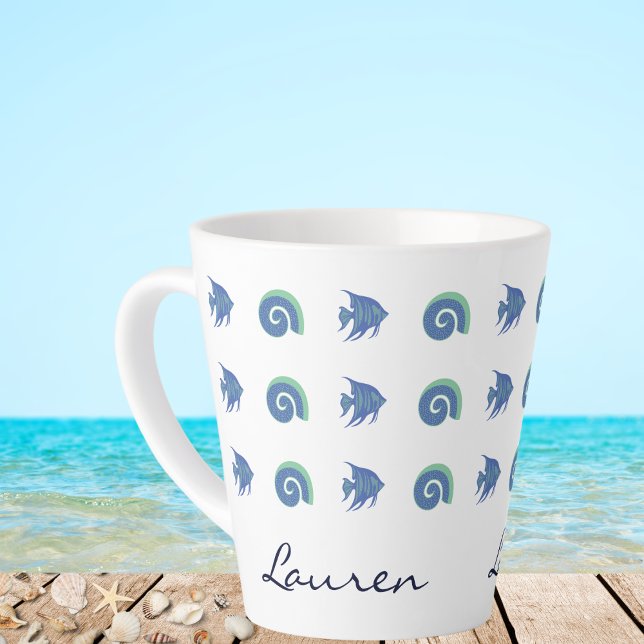 Taza De Café Latte Moda Casas de Pescado Azul y Blanco (Subido por el creador)
