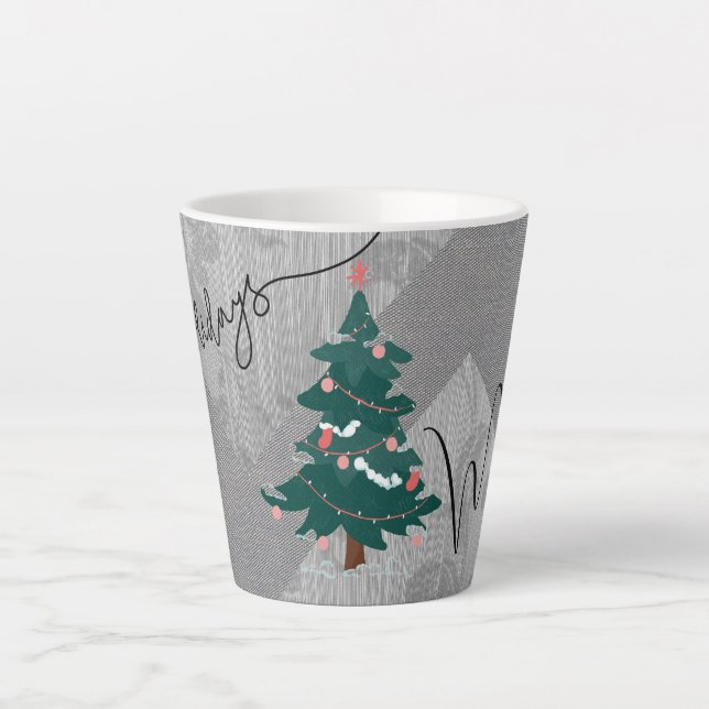 Taza De Café Latte Moda clásica de árbol de Navidad nombre floral mon (Anverso)