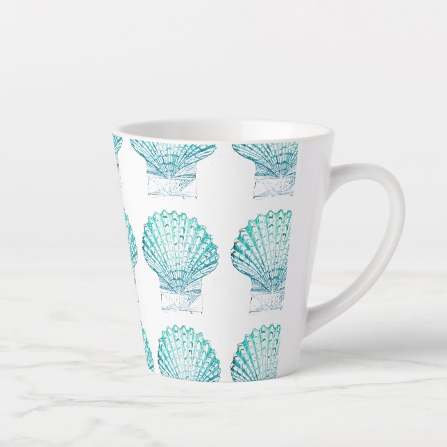 Taza De Café Latte moda costera azul verde azulado acuarela de sirena (Derecha)