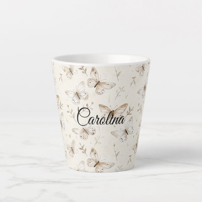 Taza De Café Latte Moda Cream Butterflies Cumpleaños (Anverso)