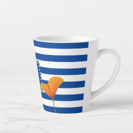 Taza De Café Latte Moda de amapola Bandas Azules Monograma