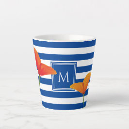 Taza De Café Latte Moda de amapola Bandas Azules Monograma