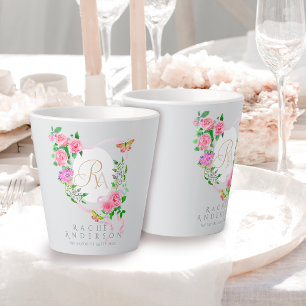 Taza De Café Latte Moda de cinta rosa rosa monograma lata gris