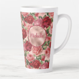 Taza De Café Latte Moda Elegante Vintage Roses Rojas Roses Rojas Nomb