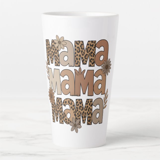 Taza De Café Latte Moda estética Mama Typography Leopard Print (Anverso)