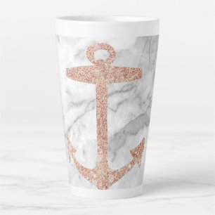 Taza De Café Latte moda giratoria playa rosa ancla dorada mármol blan