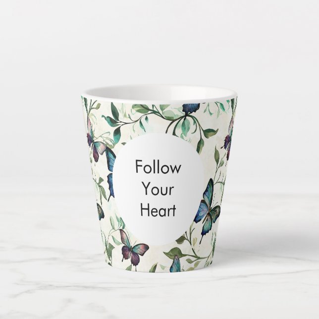 Taza De Café Latte Moda Mariposas azules románticas (Anverso)