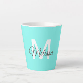Taza De Café Latte moda moderada monograma minimalista turquesa agua 