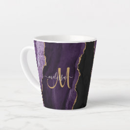 Taza De Café Latte Moda Purpurina de oro morado Agate Personalizado M