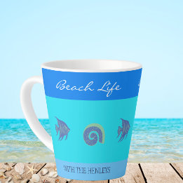 Taza De Café Latte Moda Rayas Azules Pescado Familia Nombre Casa Play