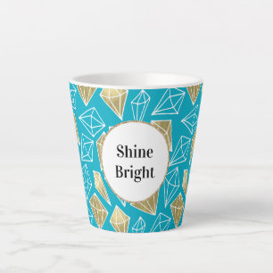 Taza De Café Latte Moda Turquesa Aqua Diamantes de Oro Azul