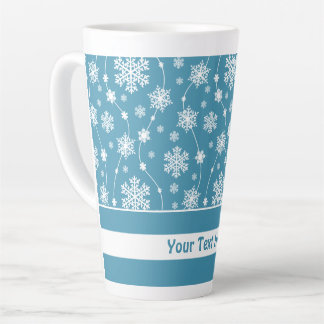 Taza De Café Latte Modelo de copo de nieve blanco azul cielo brillant