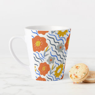 Taza De Café Latte Modern Abstract Flowers Boho Wavy