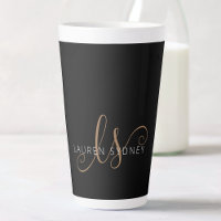 Modern Black Gold Feminine Script Monogrammed