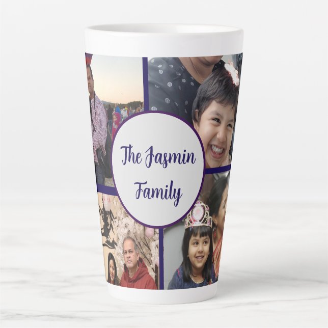 Taza De Café Latte Modern elegant multi photo family stylish  (Anverso)