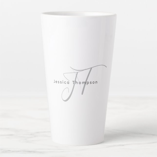 Taza De Café Latte Modern Elegant Plain Professional Name Monogram (Anverso)