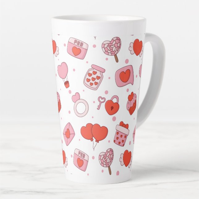 Taza De Café Latte Modern Love Design Happy Valentine’s Day Red Heart (Ángulo derecho)
