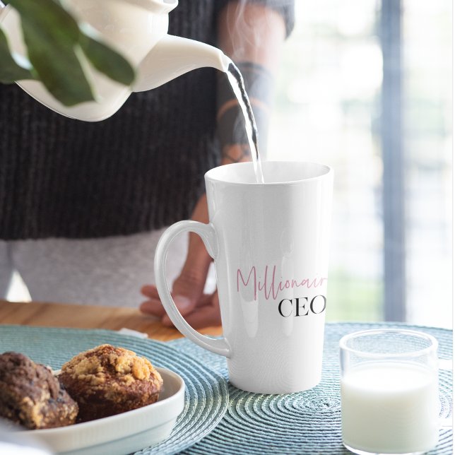 Taza De Café Latte Modern Minimal Millionaire CEO | Rosa Y Negro (Subido por el creador)