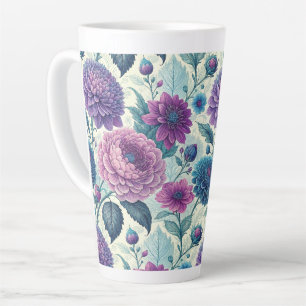 Taza De Café Latte Modern Purple Floral Vintage Dahlia