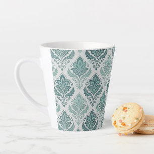 Taza De Café Latte Modern Teal Nordic Damask