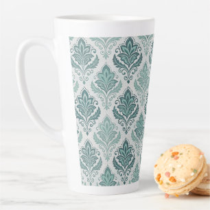 Taza De Café Latte Modern Teal Nordic Damask