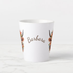 Taza De Café Latte Moderna vaca Highland con diseño de flores Boho