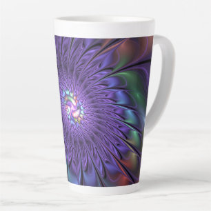 Taza De Café Latte Moderna y colorida moda Resumen Flor Fractal