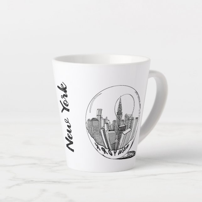Taza De Café Latte Moderna y elegante ciudad neoyorquina en blanco ne (Ángulo derecho)