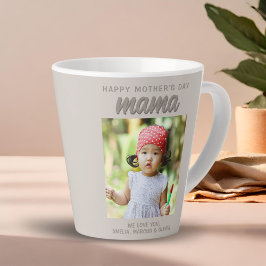 Taza De Café Latte Moderno Beige-Mama Kids foto Día de la Madre