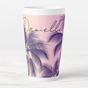 Taza De Café Latte Moderno Cali Tropical Pastel Pink Sunset Palm Tree