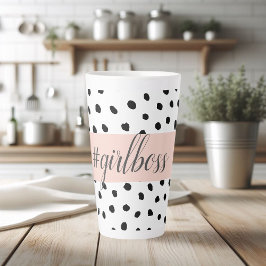 Taza De Café Latte Moderno Chica rosado Pastel Bosque y puntos negros