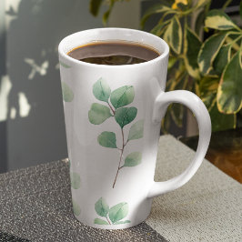 Taza De Café Latte Moderno color de agua Eucalipto Patrón verde