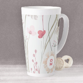 Taza De Café Latte Moderno Flor silvestre ligero Monograma Verde rosa