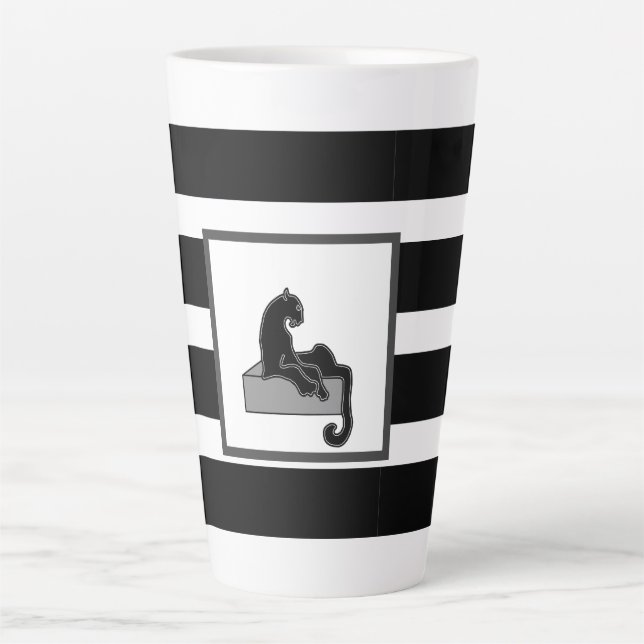 Taza De Café Latte Moderno Gato de Pantera Negra con Estilo Blanco (Anverso)
