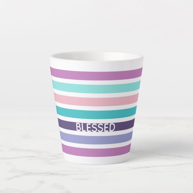 Taza De Café Latte Moderno Pastel a rayas cristianas BENDICIONADAS (Anverso)