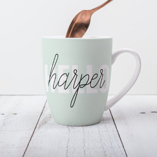 Taza De Café Latte Moderno Pastel Mint Hello Y You Name