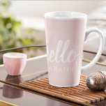 Taza De Café Latte Moderno Pastel Pink Hello Y You Name<br><div class="desc">Moderno Pastel Pink Hello Y You Name</div>